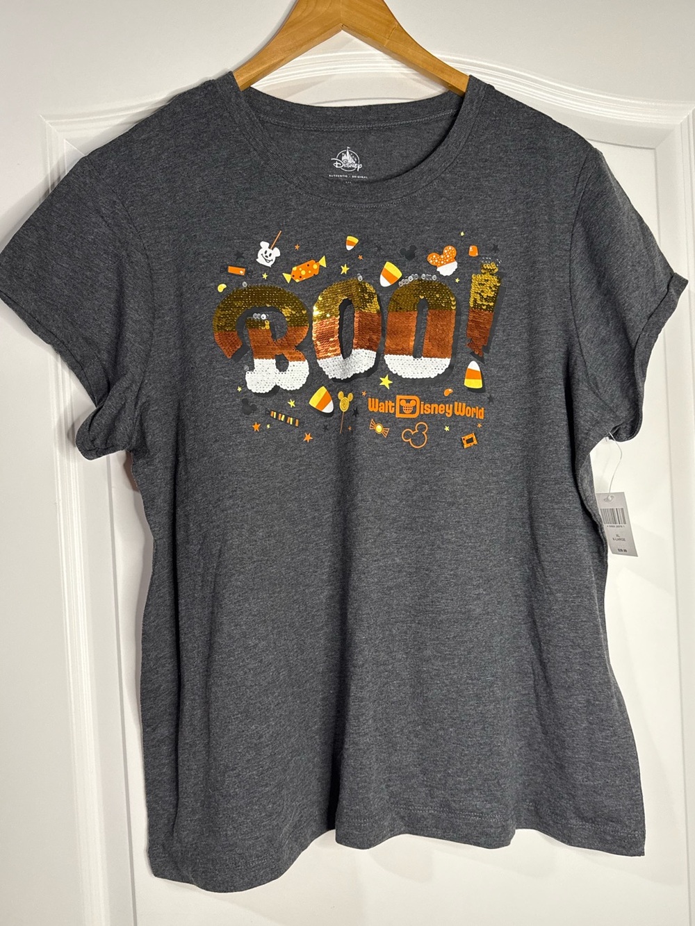 Disney Gray Halloween 'BOO!' T-Shirt with Sequin Candy Corn Graphic